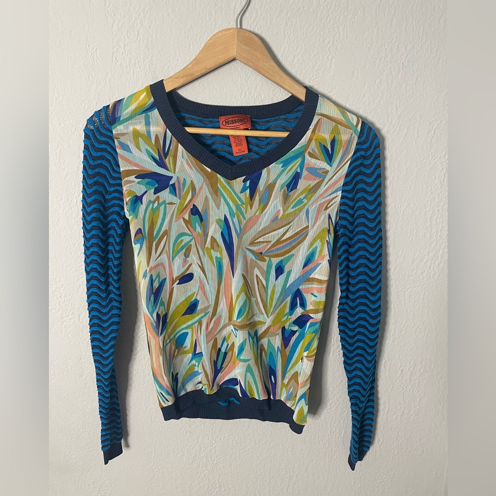 Missoni Mixed Media Printed Chiffon Knit Sweater, Size XS